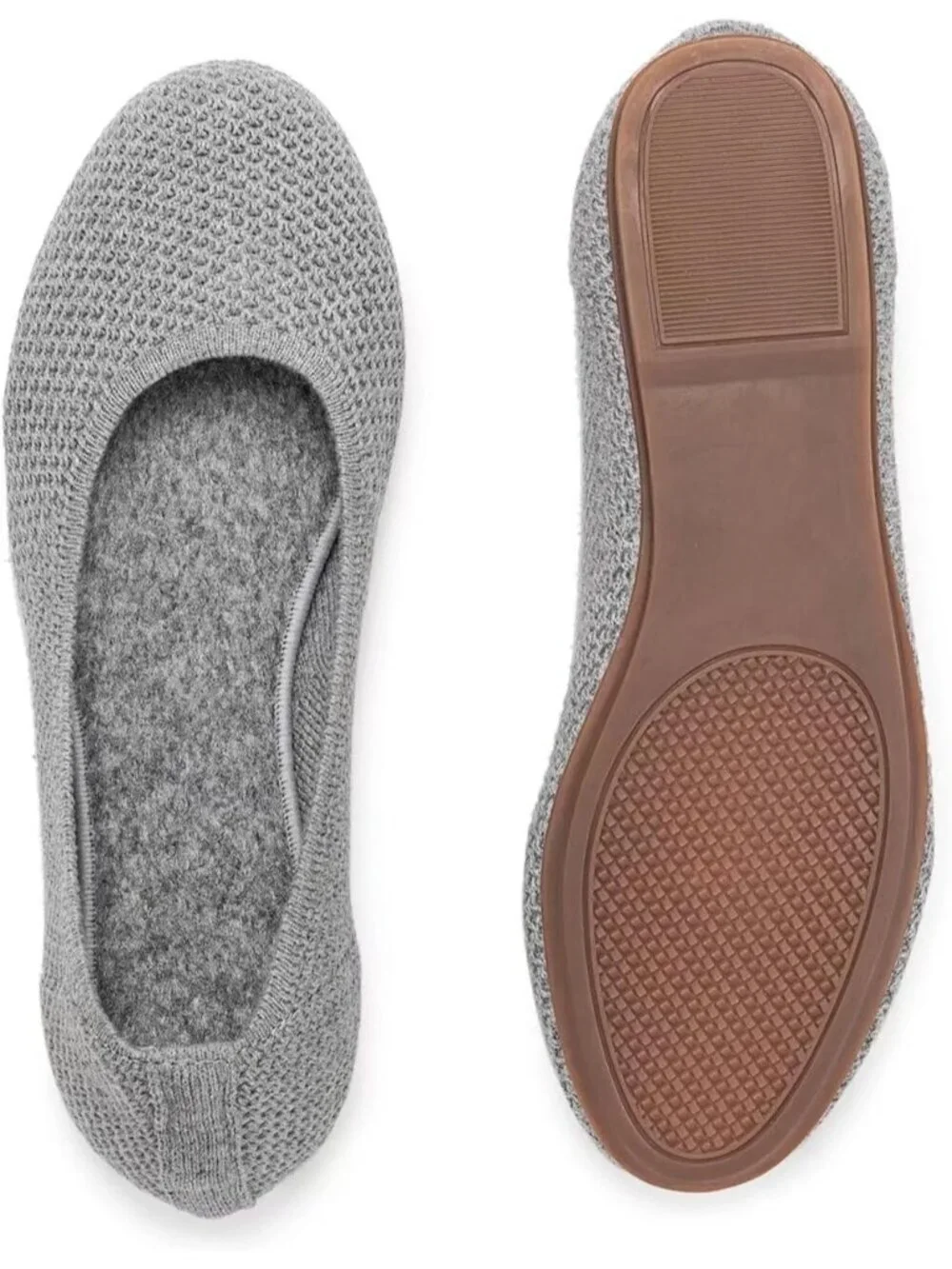 Women's Grey Round Toe Knit Dress Low Wedge Slip On Ballerina Ballet Flat Shoes